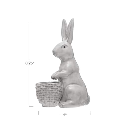 Hello Honey® 8" White Stoneware Rabbit with Basket Planter
